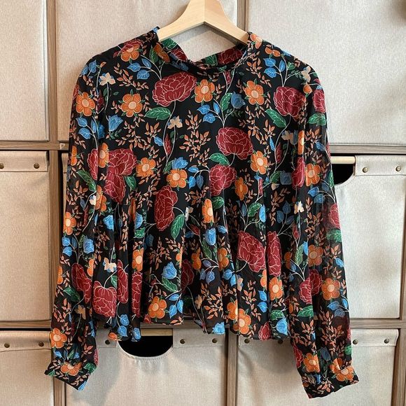 Zara Tops Zara Floral Crop Sheer Sleeve Blouse Poshmark
